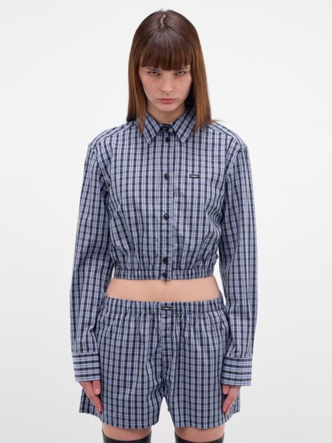VETEMENTS Blue Check Cotton Cropped Shirt