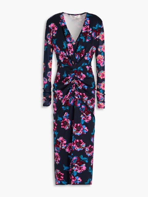 DIANE VON FURSTENBERG Hades mesh-trimmed floral-print jersey midi dress