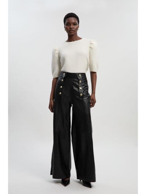 KAREN MILLEN Leather Military Button Wide Leg Trouser