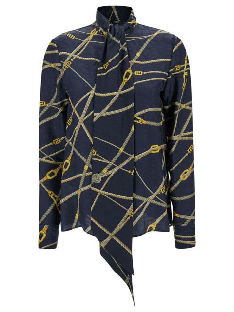 VERSACE BLUE SHIRT WITH SCARF AND BAROCCO MOTIF IN SILK BLEND WOMAN