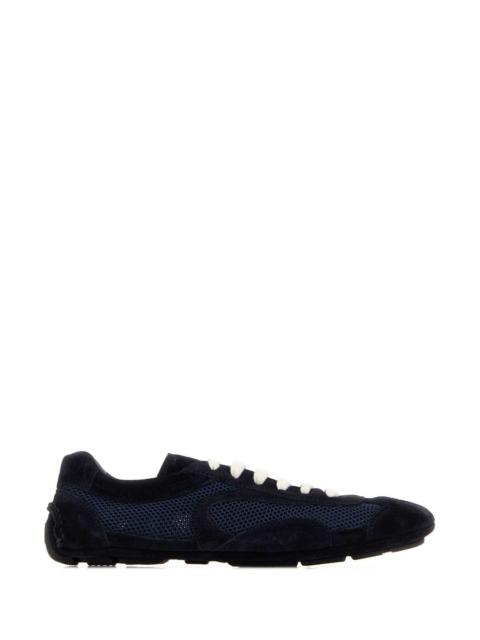 Prada Prada Women Midnight Blue Suede And Mesh Montecarlo Sneakers