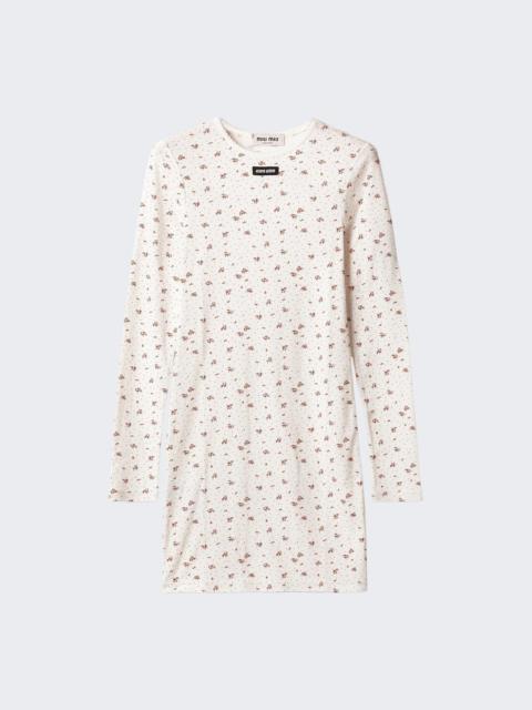 Miu Miu Costina Print Dress Bianco And Tabacco