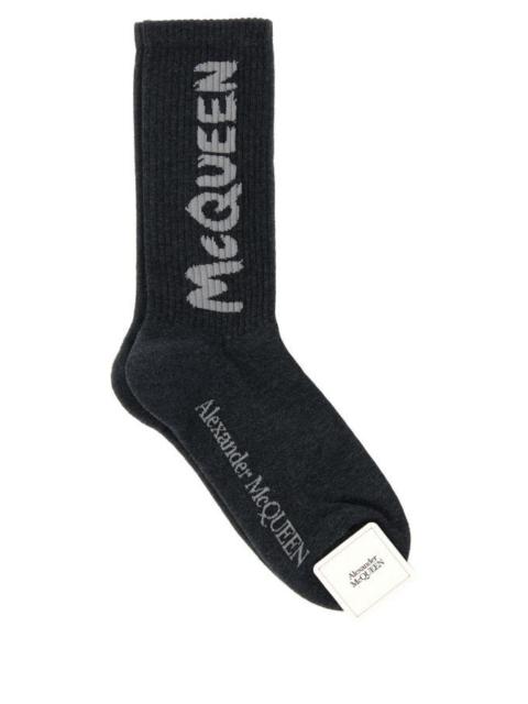 Alexander Mcqueen Man Graphite Stretch Cotton Blend Socks