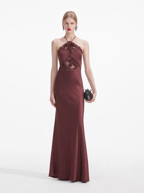 self-portrait Brown Satin Maxi Dress