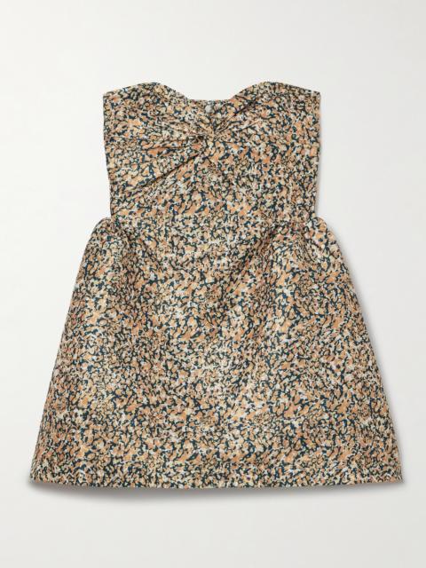 KIKA VARGAS Rossy Strapless Gathered Printed Taffeta Mini Dress