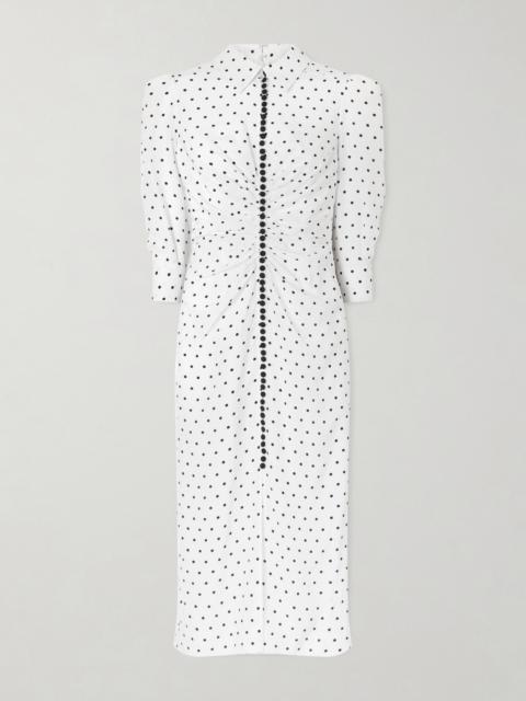 CAROLINA HERRERA Ruched Polka-dot Silk Crepe De Chine Midi Dress