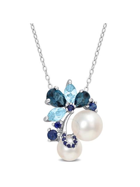 Other Designers AMOUR White Cultured Freshwater Pearl, London and Sky-blue Topaz, and Sapphire Pendant with 20in Cha
