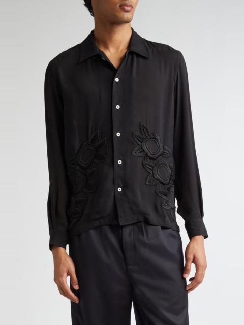 BODE Bode Midnight Daffodil Long Sleeve Silk Button-Up Shirt in Black at Nordstrom
