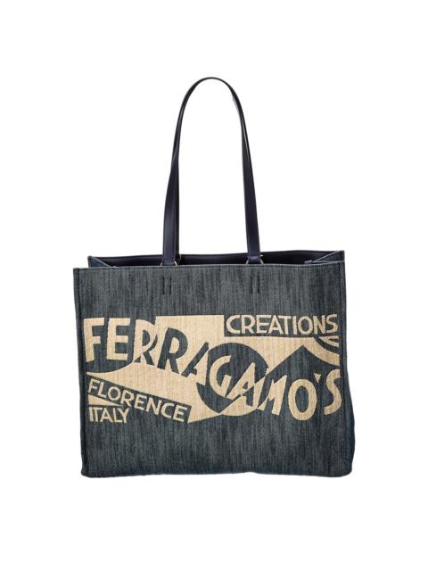 FERRAGAMO Ferragamo Logo Large Denim & Leather Tote