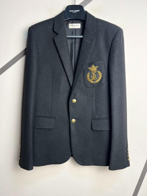 SAINT LAURENT Saint Laurent SLP Spring/Summer 2019 Crown and Wheat Ear Embroidered Logo Wool Suit with Gold Button