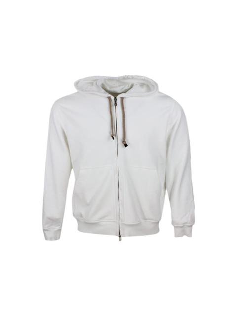 Brunello Cucinelli Hooded Sweatshirt With Drawstring In Soft And Precious Cotton With Zip Closure