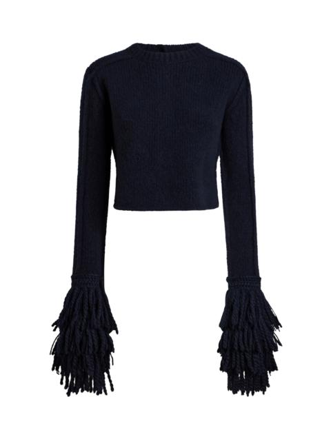 Etro Fringed Wool-Blend Sweater navy