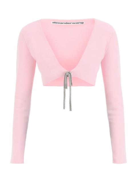 Pink Stretch Cotton Blend Wrap-over Cardigan
