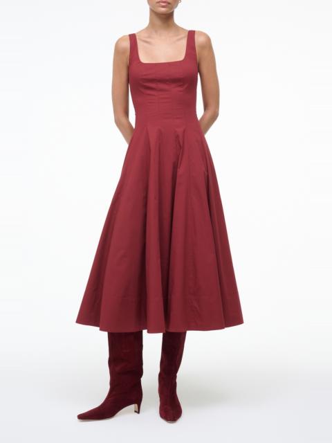 STAUD STAUD Wells Stretch Cotton Fit & Flare Midi Dress in Sangria at Nordstrom