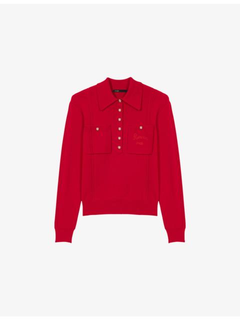 maje Logo-Embroidered Long-Sleeve Wool-Blend Polo