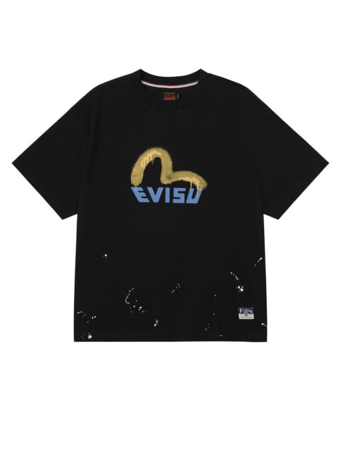 EVISU Graffiti-Style Seagull and Logo Print Relax Fit T-Shirt