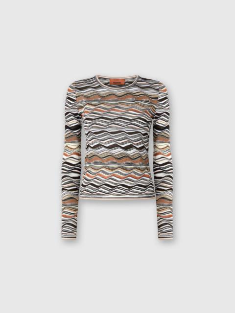 Missoni Missoni Crew Neck Sweater With Wave Pattern in Beige & Brown at Nordstrom