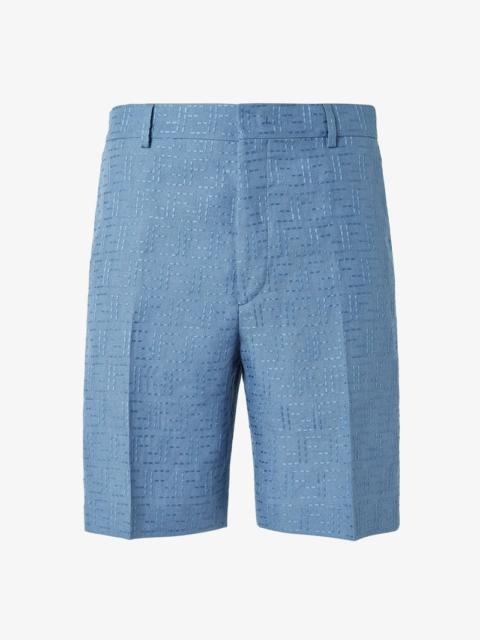 Fendi Ff Jacquard Light Blue Linen Bermuda Shorts Men