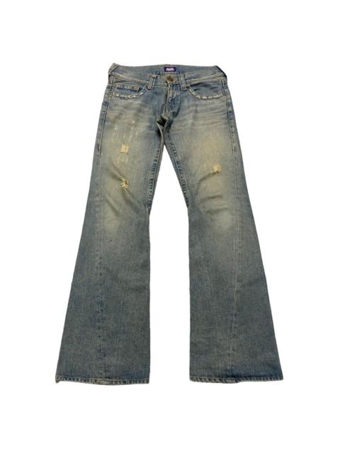 Japanese Brand - Union Made Purple&Yellow Mudwash Denim Flare Jeans