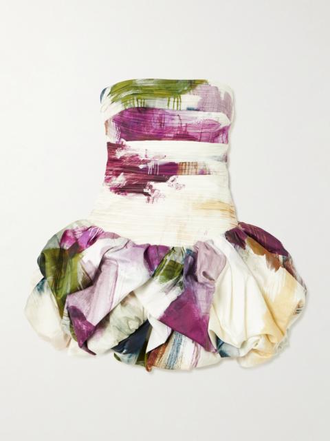 Aje. Violette Strapless Ruched Floral-print Cotton Mini Dress