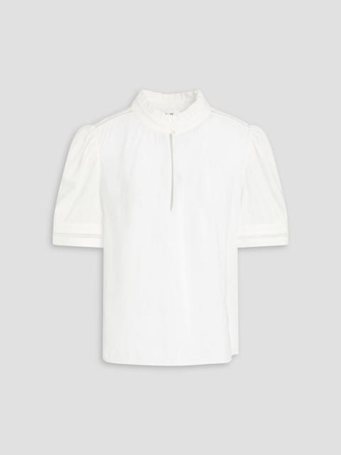 FRAME Lace-trimmed linen-blend seersucker top