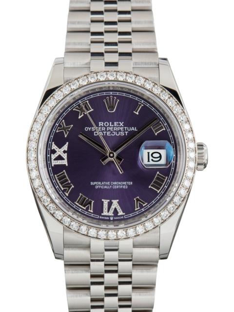 ROLEX Used Rolex Datejust 36 Ref 126284RBR Purple Diamond Bezel