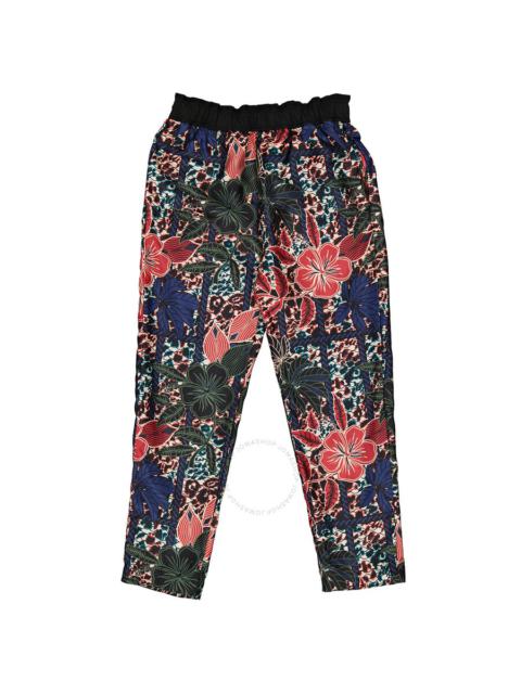 Moncler Ladies Floral Print Cropped Silk Trousers