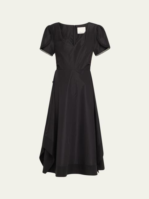 3.1 Phillip Lim V-Neck Tulip-Sleeve Midi Dress