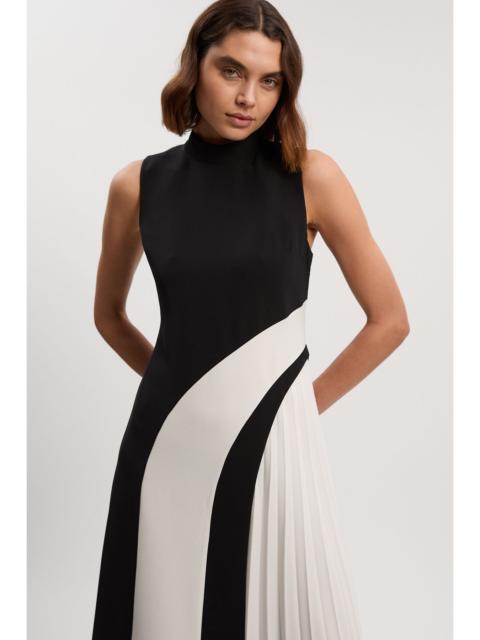 KAREN MILLEN Soft Tailored Colour Block High Neck Pleated Midi Dress