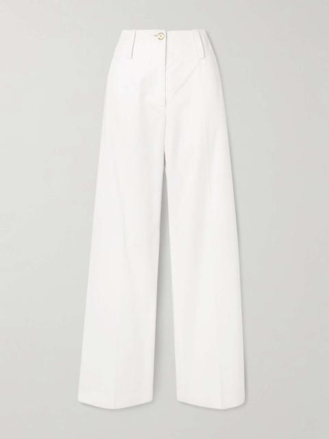 Embroidered cotton-twill straight-leg pants White