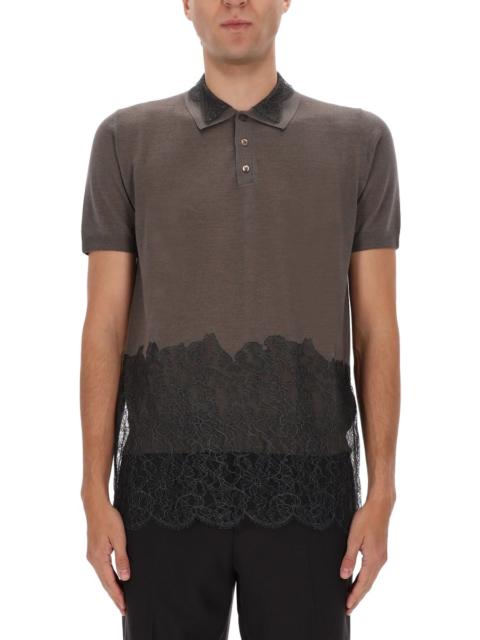 FENDI CASHMERE AND SILK BLEND POLO SHIRT WITH LACE