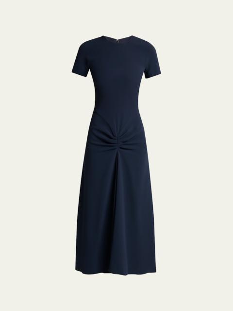 Victoria Beckham Gathered Waist Crepe Midi Dress