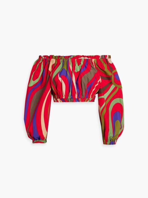 PUCCI Off-the-shoulder cropped printed cotton-poplin top