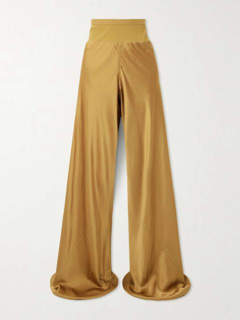 Bias ribbed-knit trimmed satin wide-leg pants