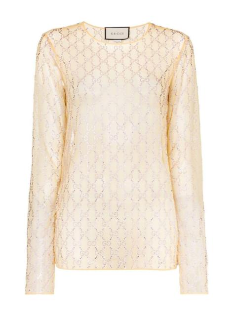 GUCCI Crystal Embroidered Sheer Tulle Top