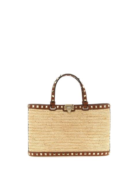 Valentino VALENTINO GARAVANI Rockstud Beige Straw Raffia Shoulder Bag