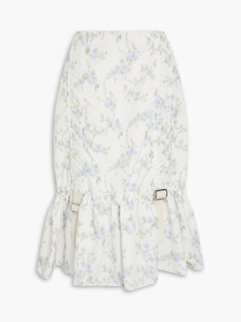 Simone Rocha Buckle-detailed ruffled floral-print taffeta midi skirt