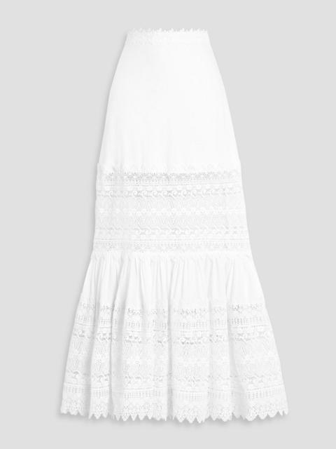 Charo Ruiz Viola guipure lace-paneled cotton-blend voile maxi skirt