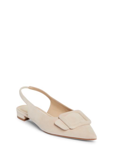 Manolo Blahnik Manolo Blahnik Maylura Buckle Pointed Toe Slingback Flat in Light Beige at Nordstrom