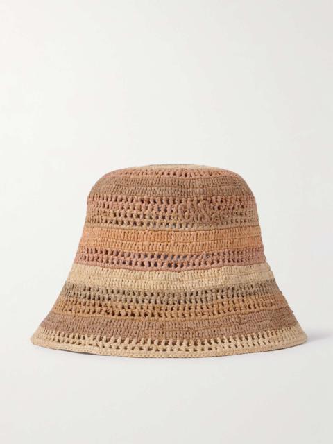 Sunset embroidered striped raffia hat Beige