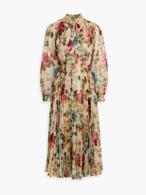 Other Designers Pussy-bow pleated floral-print georgette midi dress