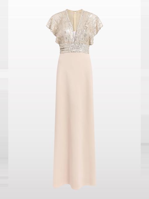 JENNY PACKHAM Jenny Packham Cary Sequin V-neck Maxi Dress in Moonstone at Nordstrom