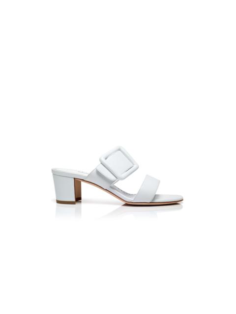 Manolo Blahnik White Nappa Leather Open Toe Mules