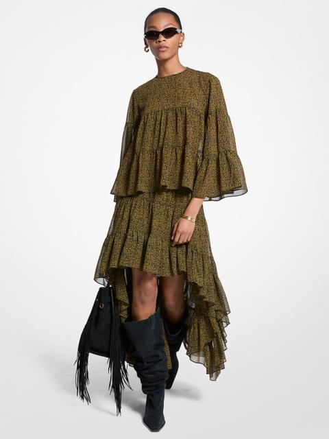 MICHAEL KORS Paisley Print Georgette High-Low Tiered Skirt