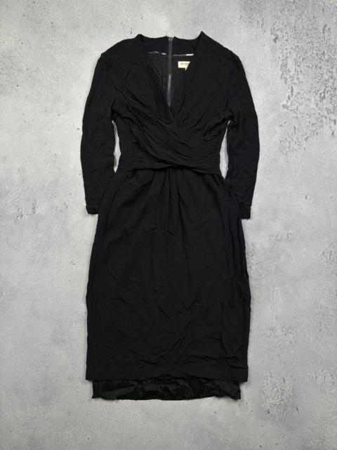 Burberry Burberry London Black Draped Viscose Luxury Midi Dress 00s