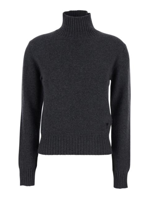 AMI Paris Ami Paris Women Grey Turtleneck Sweater With Ribbed Trims In Cashmere Woman
