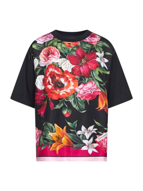 Dolce & Gabbana Dolce & Gabbana Women Black Jersey T-Shirt With Printed Scarf Insert