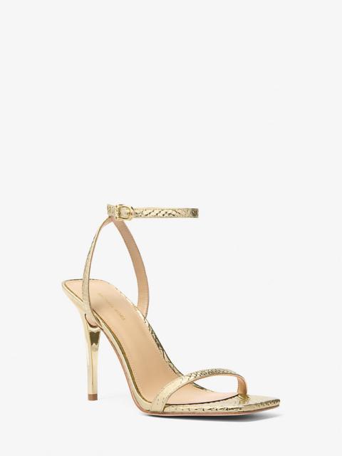 MICHAEL KORS Liana Metallic Snake Embossed Leather Sandal