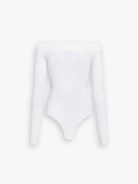 Alaïa SCULPTING RIB KNIT OFF-SHOULDER BODYSUIT