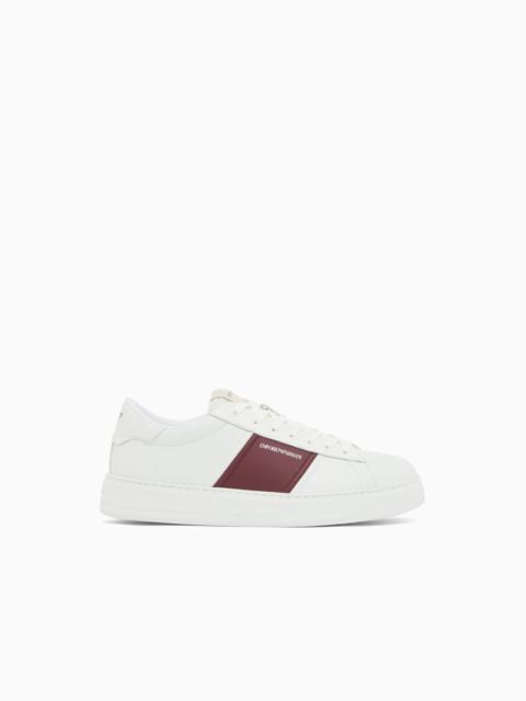 EMPORIO ARMANI LEATHER SNEAKERS WITH CONTRASTING STRIPE